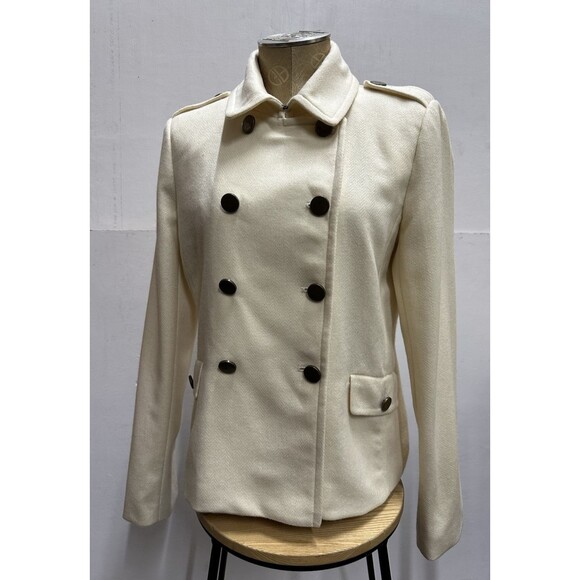 J. CREW women size 8 beige jacket double breasted waist wool ooat - Picture 3 of 16